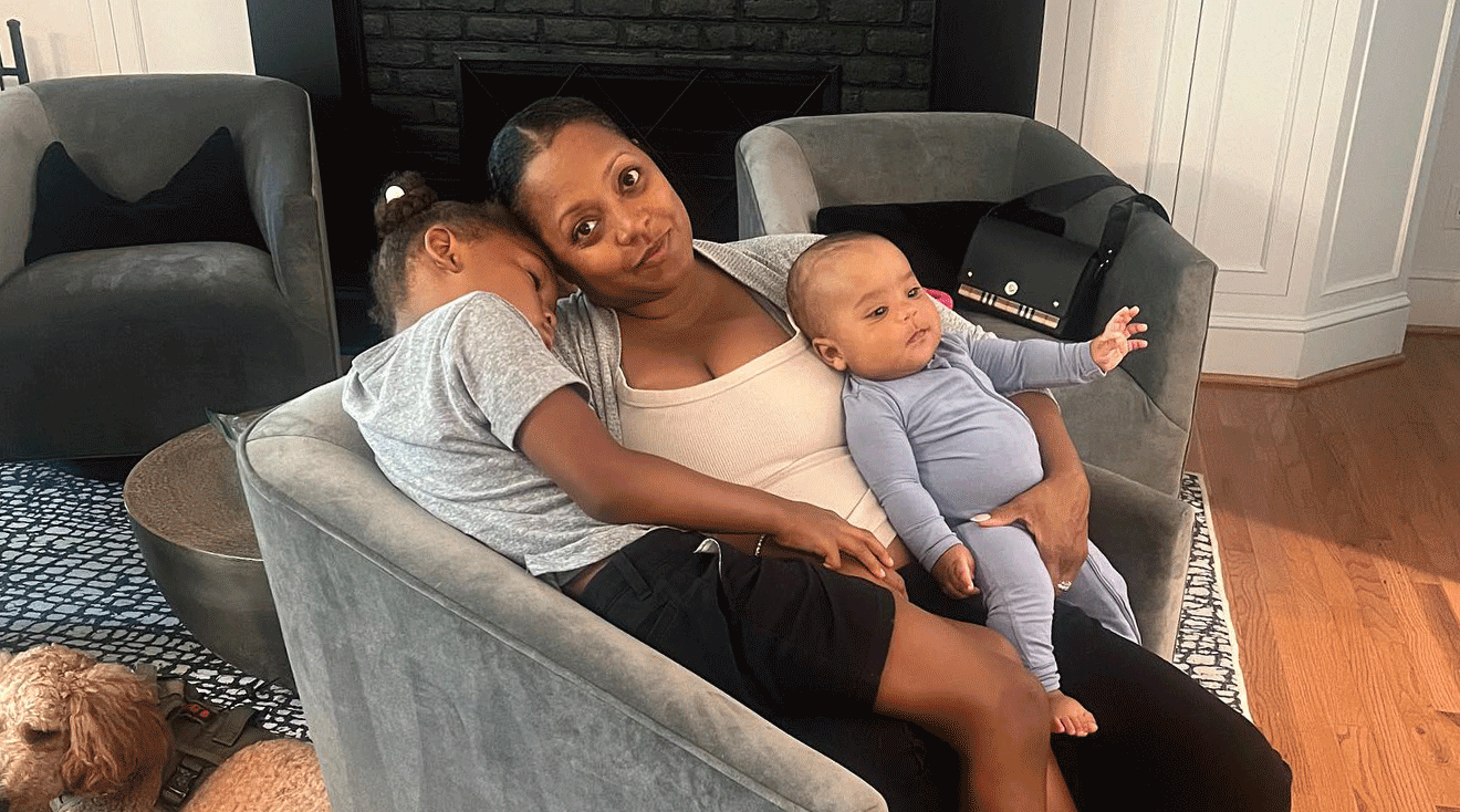 Keshia Knight Pulliam and her two children at home
