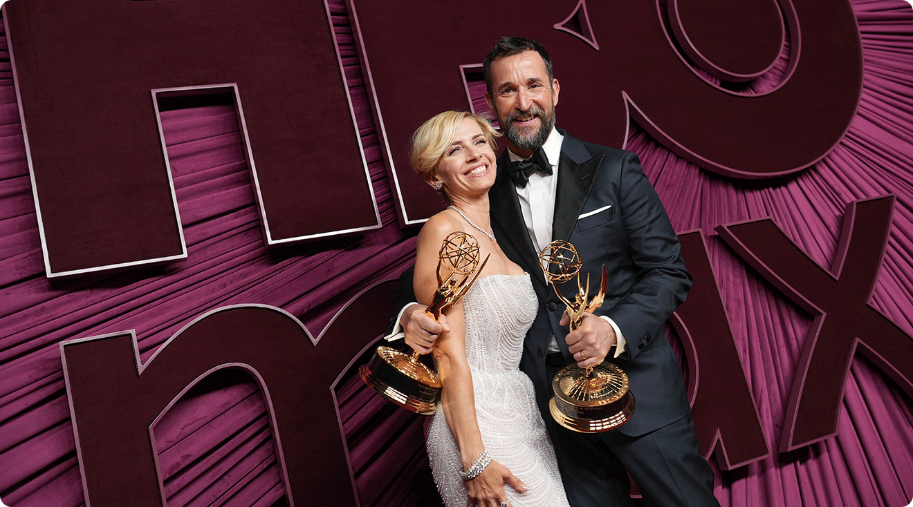Sara Wells, Noah Wyle at the HBO Max Primetime Emmy Awards Afterparty held at San Vicente Bungalows on September 14, 2025 in Los Angeles, California