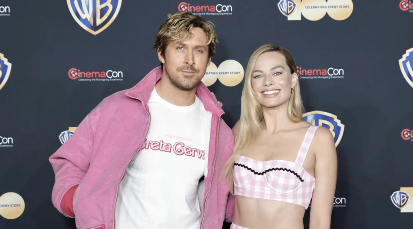 Ryan Gosling and Margo Robbie attend the red carpet promoting the upcoming film "Barbie" at the Warner Bros. Pictures Studio presentation at The Colosseum at Caesars Palace on April 25, 2023 in Las Vegas, Nevada