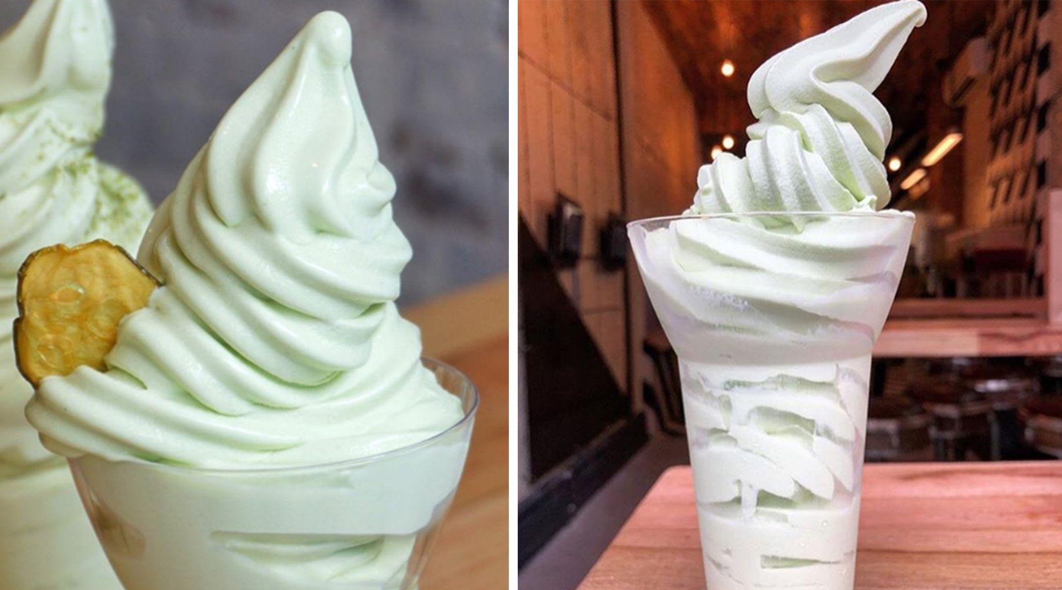 Green soft serve with pickle