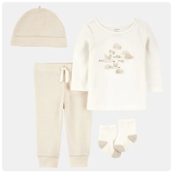Carter's Baby 4-Piece Cloud Print Outfit Set White/Tan
