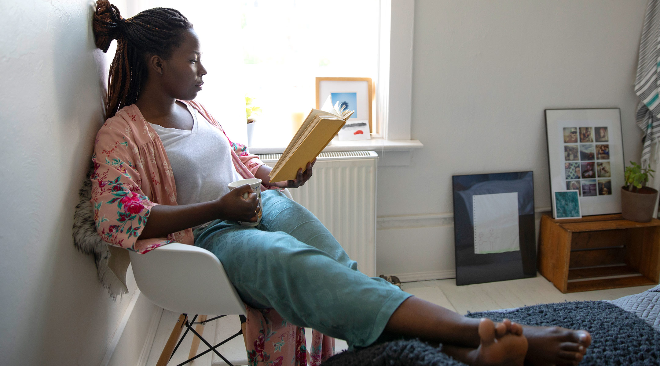 mom reading at home