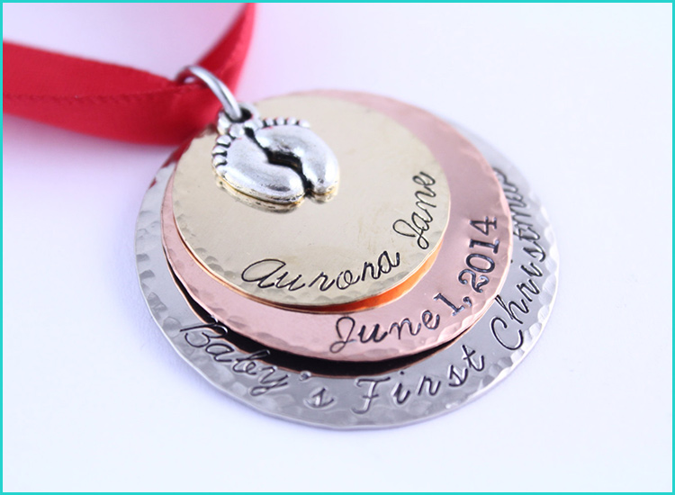 silver baby's first christmas ornament personalized