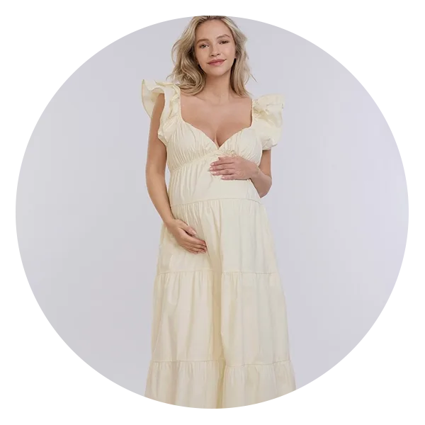 Motherhood Maternity Ruffle Sleeve Tie-Back Maxi Maternity Dress