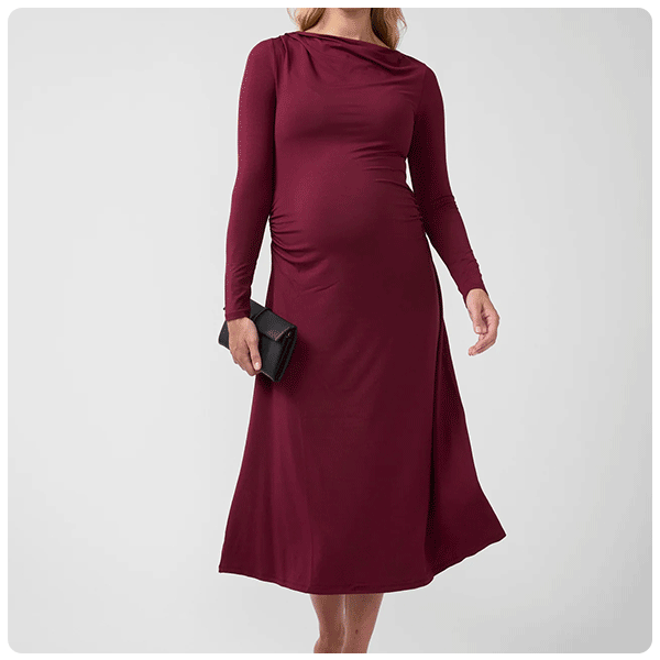winter dress for pregnant ladies 15 Fall and Maternity Dresses to Buy New-JK Maeryn Maxi Dress - Color:Deep Burgundy Microcheck