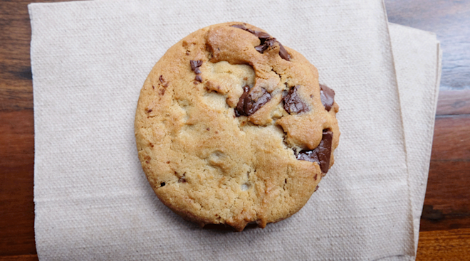 one cookie on a paper napkin