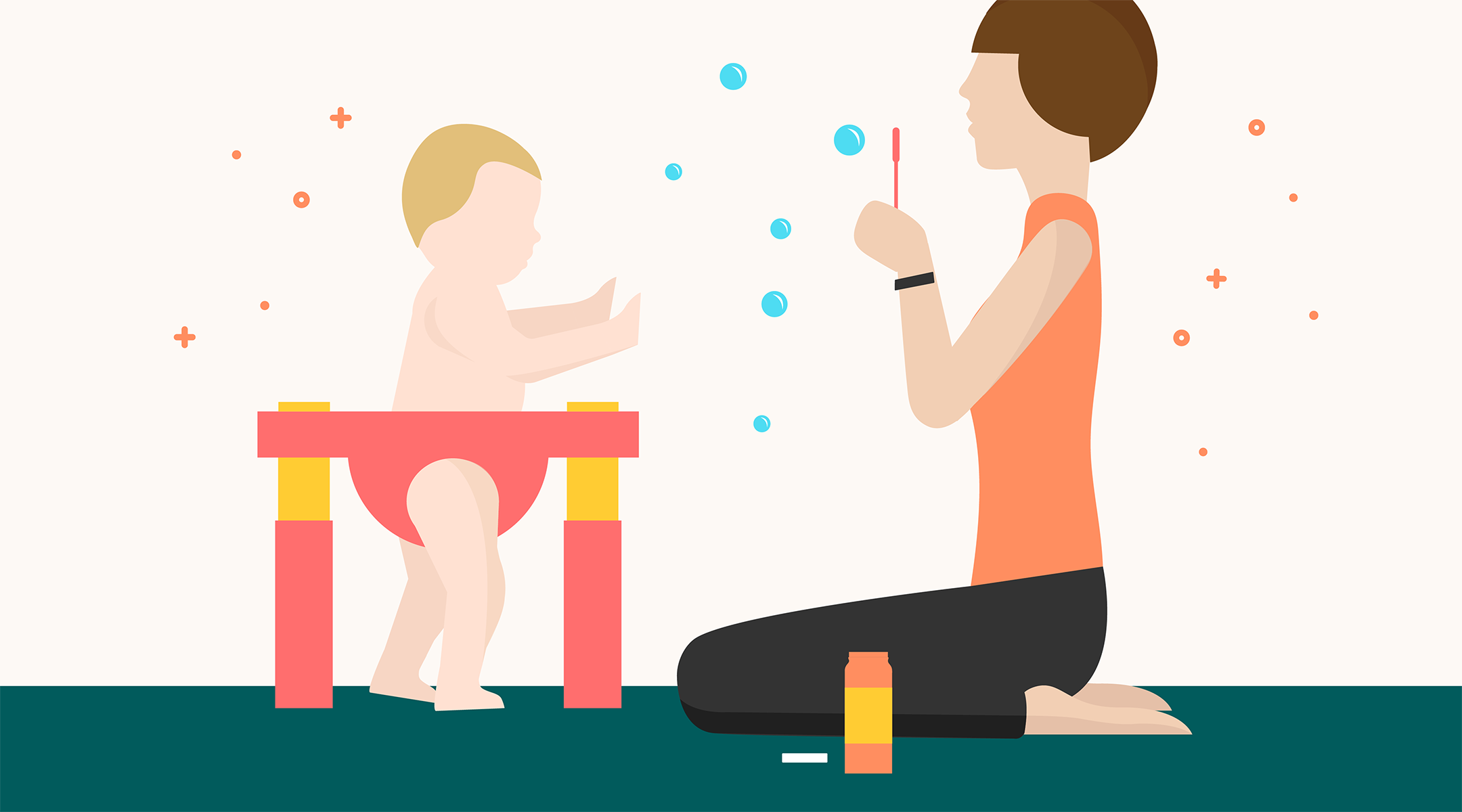 Baby exercises with mom