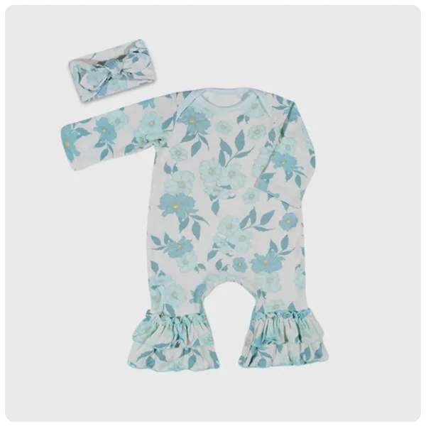 Everly Grey Ruffle Romper & Head Wrap Set