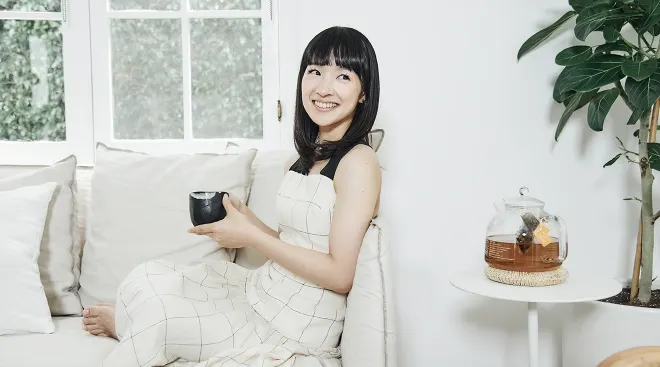 Organizing consultant and television personality Marie Kondo, Konmari, poses for a portrait in her home office