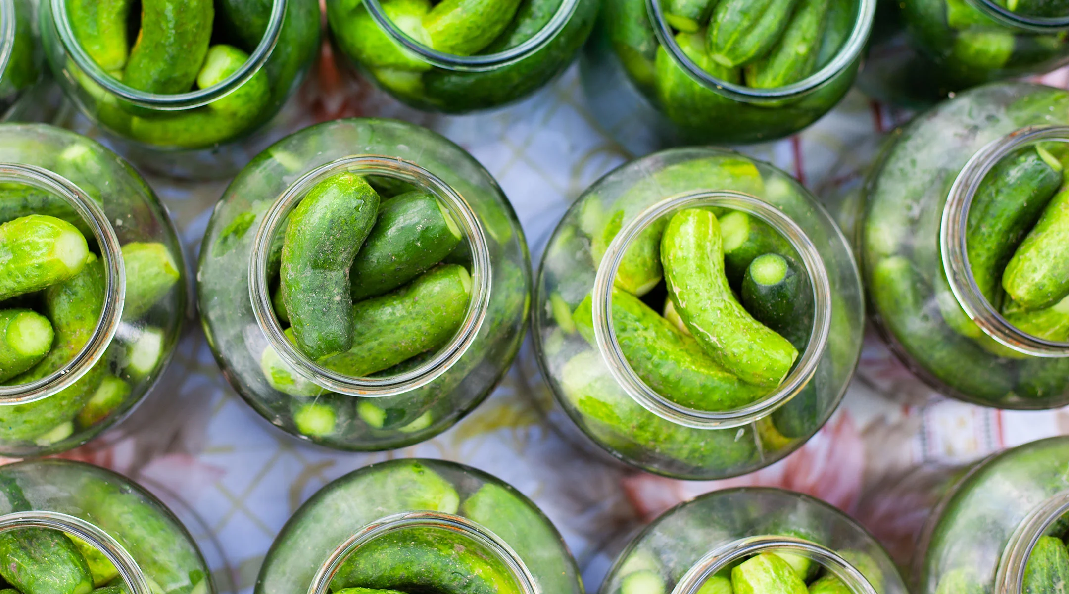 many jars of pickles shot overhead