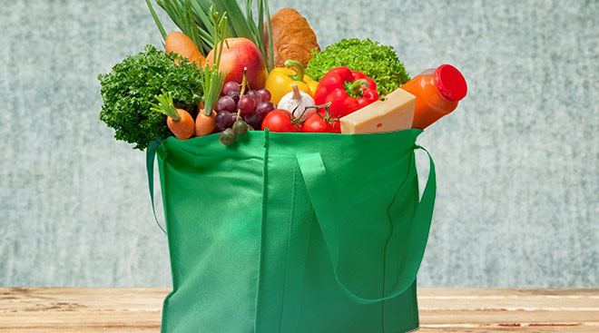 groceries in re-usable bag