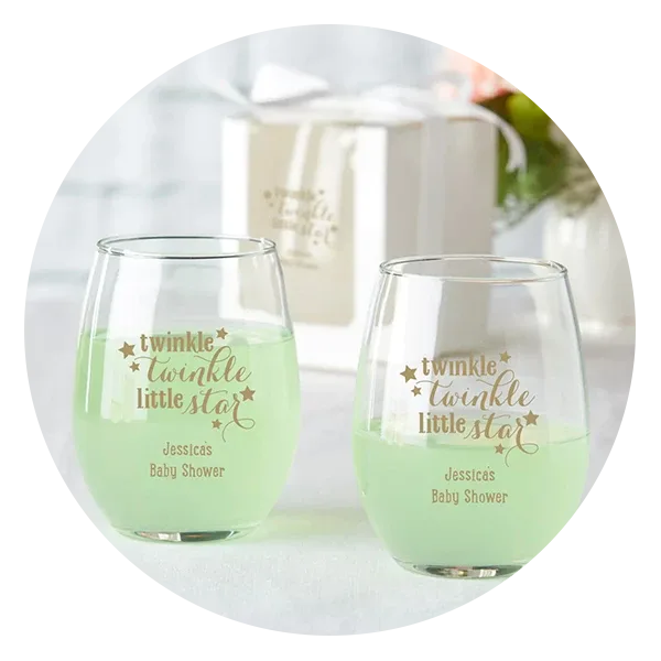 Set of 12 | Baby Elephant Baby Shower Custom Engraved Stemless 9 Ounce Glass Wine | Baby Favors | Party Favors | buying DM18-B8-Engraved