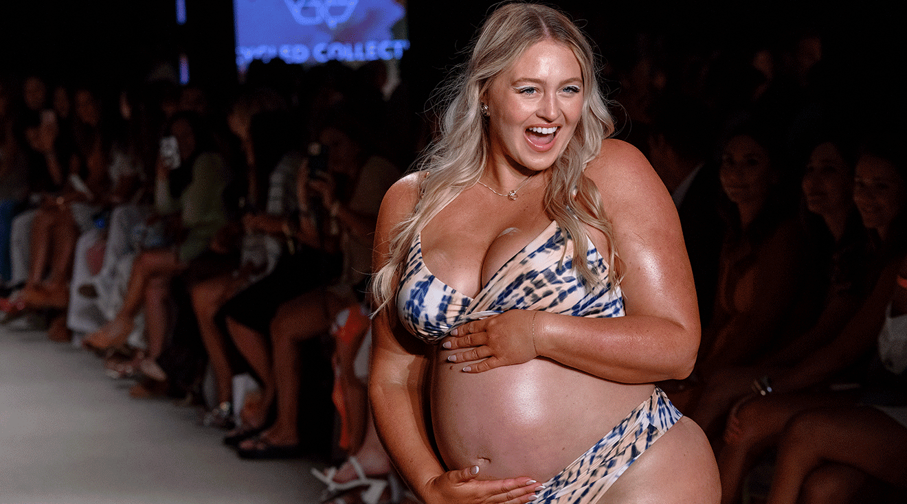 Iskra Lawrence shows off baby bump on the runway at the Cupshe show during the Paraiso Miami Swim Week at The Paraiso Tent on June 02, 2024 in Miami Beach, Florida