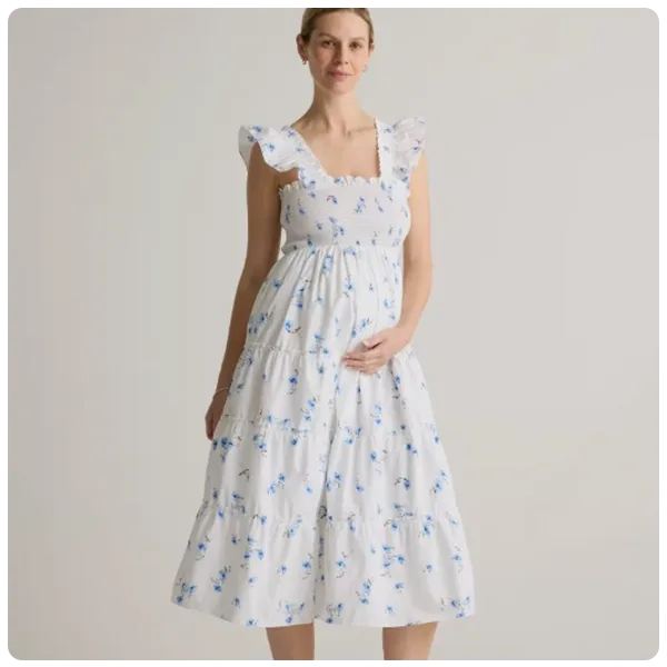 Quince 100% Organic Cotton Poplin Maternity Smocked Midi Dress