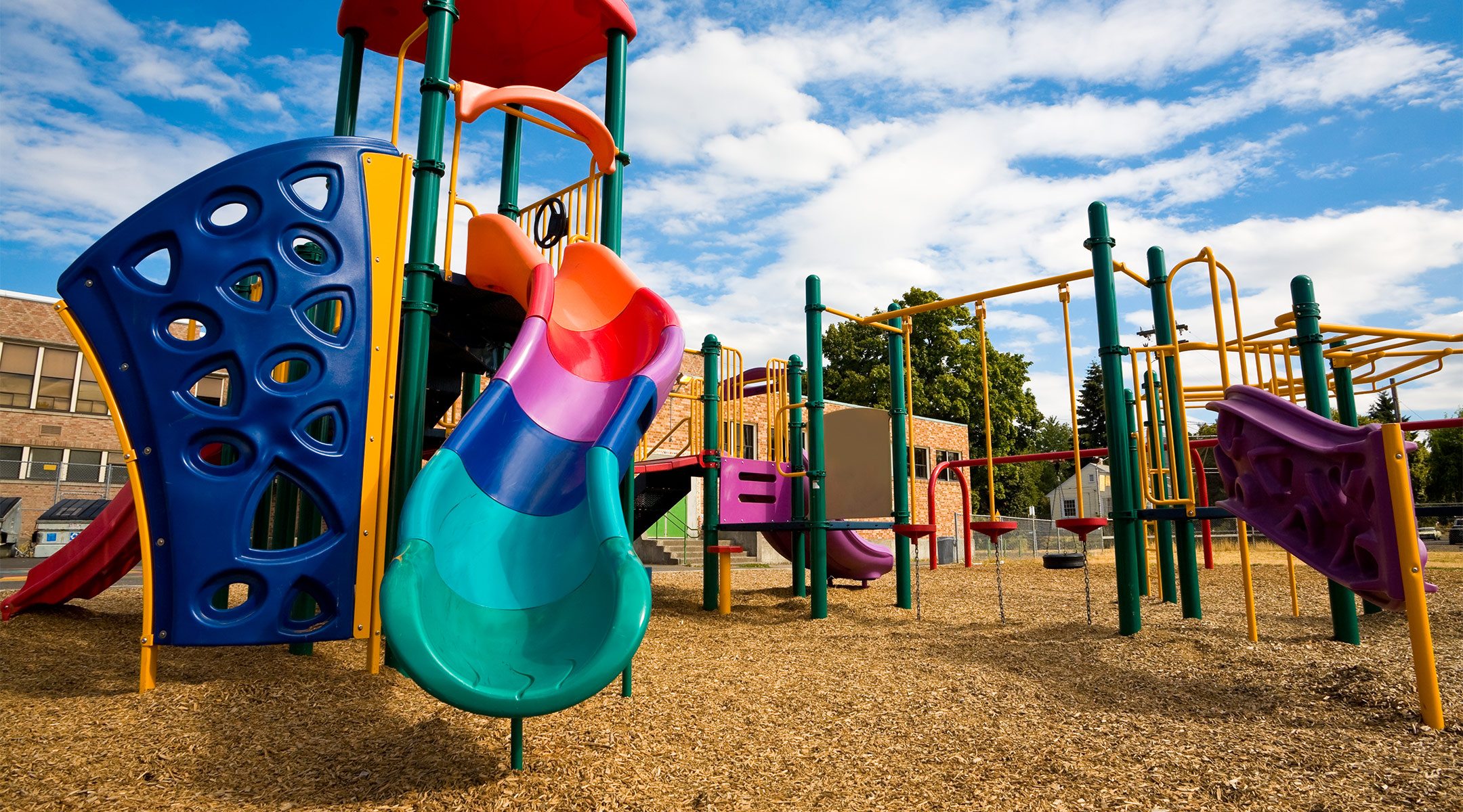 empty playground with slide at preschool