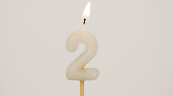 lit number 2 candle