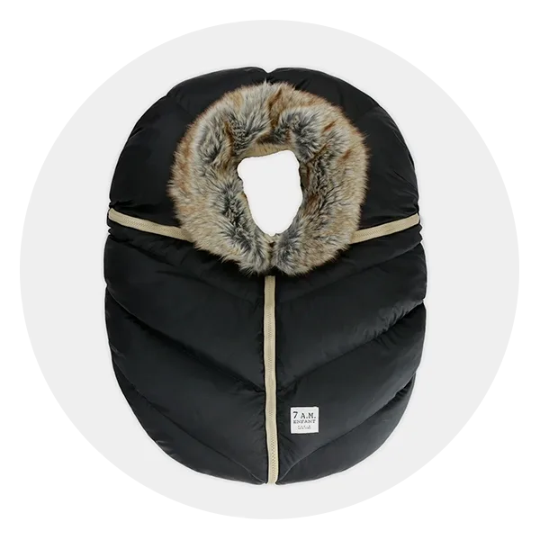 7AM Enfant Car Seat Cocoon Cover with Micro Fleece Lining in Black Faux Fur
