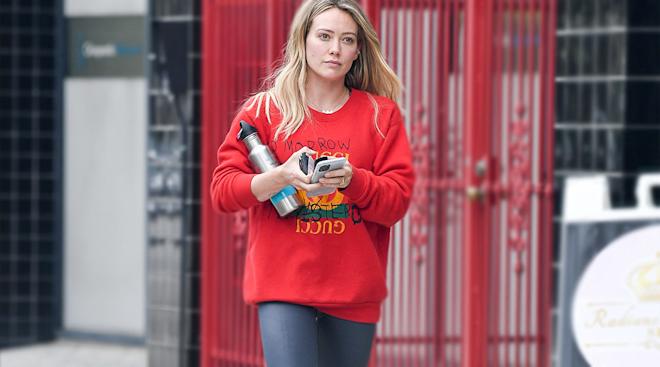 hilary duff walking outside in exercise clothes