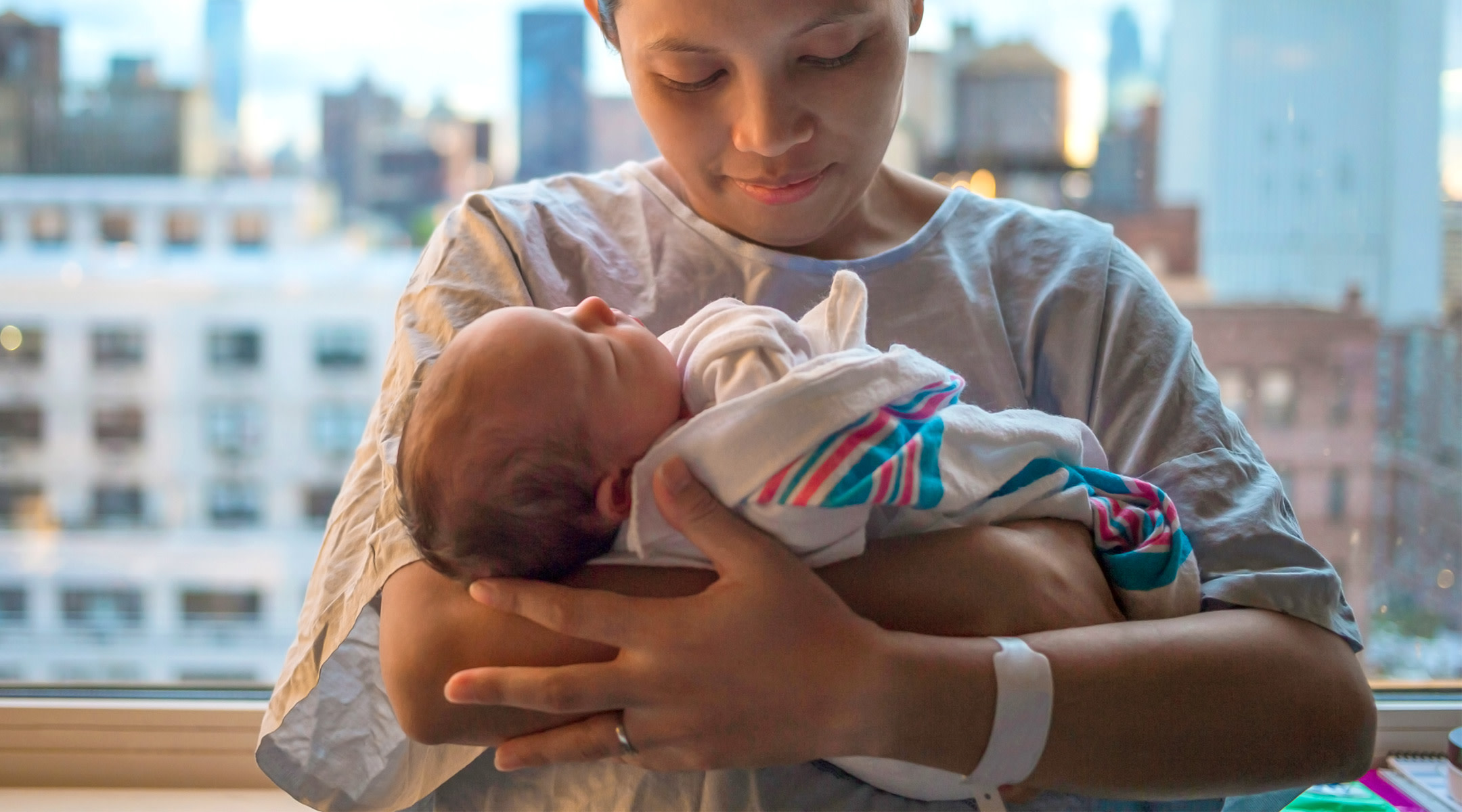 new mom at hospital after giving birth the newborn