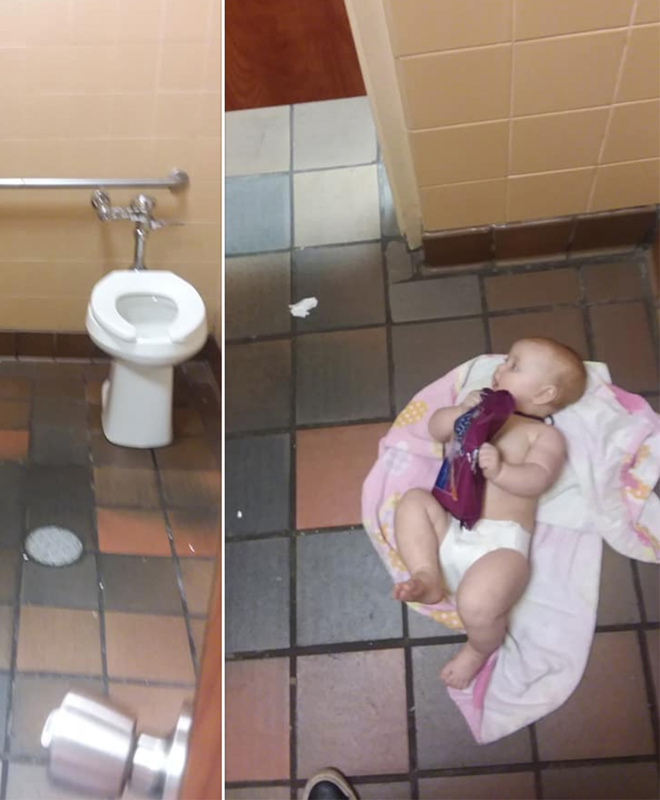 Dad Changes Baby On Restroom Floor Adocates For Changing Tables