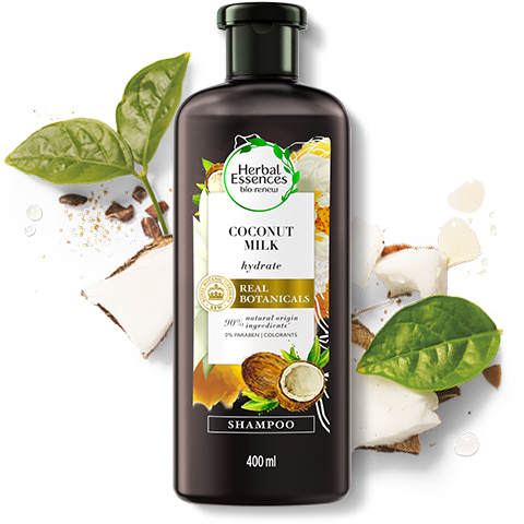 Shampoo hidratante com leite de coco para o cabelo da Herbal Essences