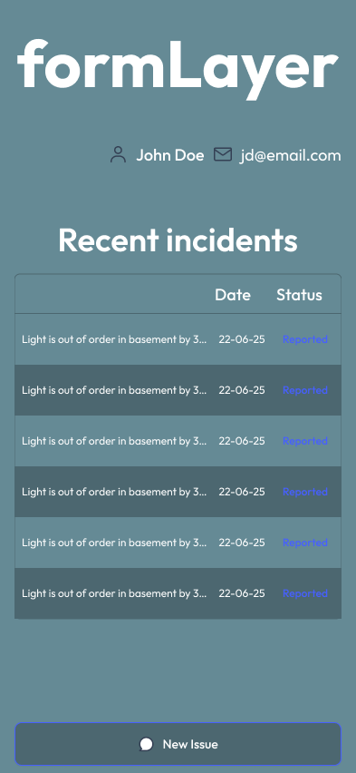 Reporter Start screen