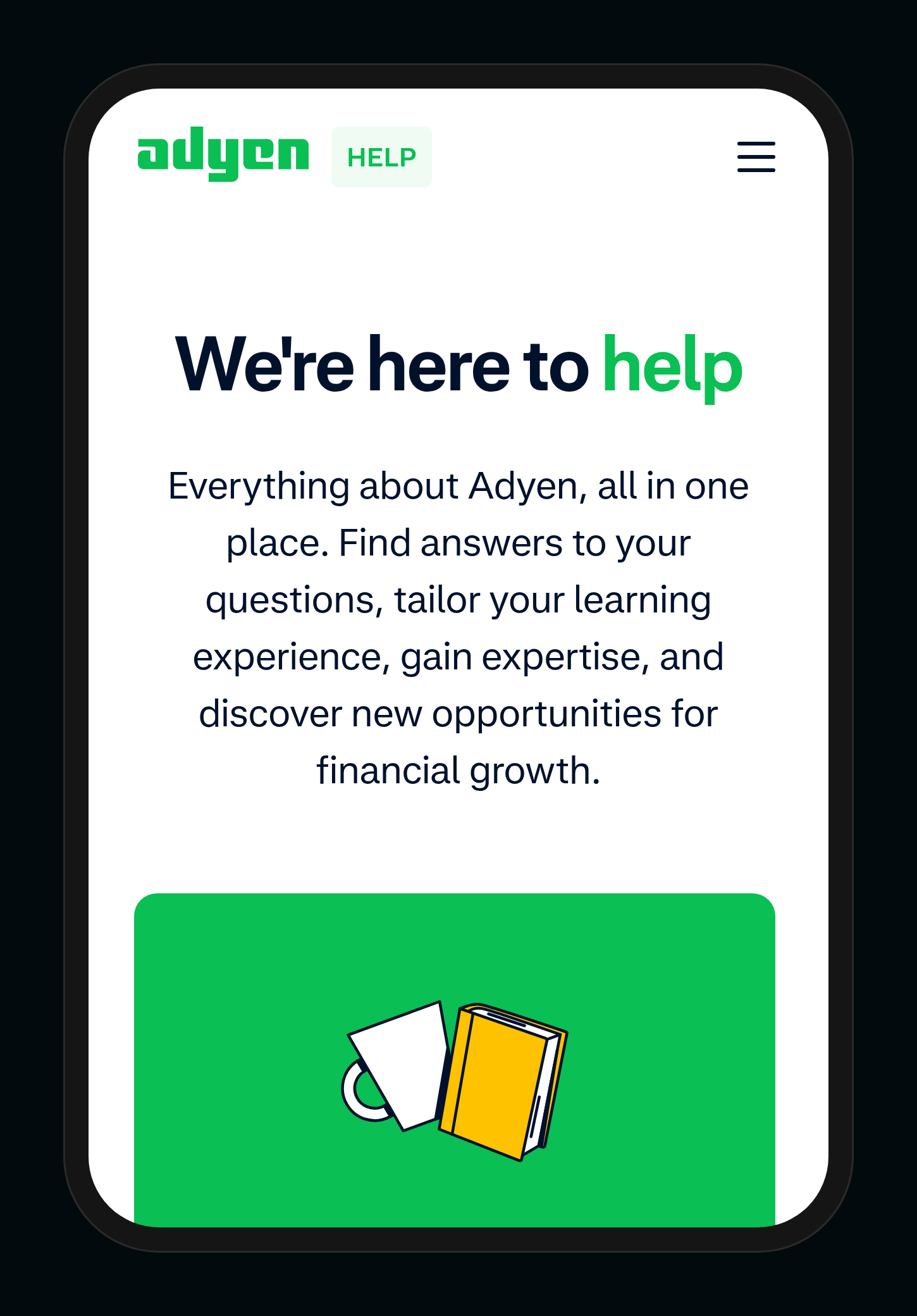 Adyen Help on a phone, final (Designer, framed)