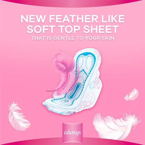 Always 2 in 1 Feather Soft Pads have feather like soft topsheet