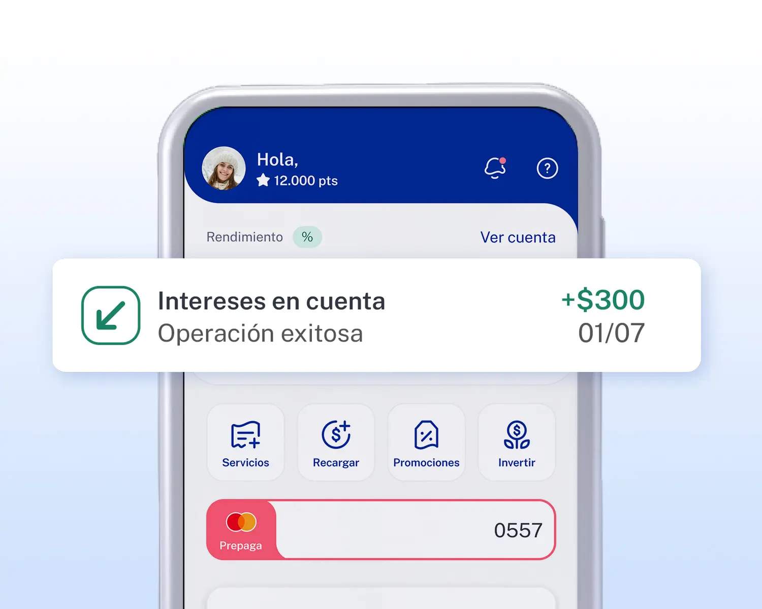 Imagen de la app de Ualá con rendimientos acreditados diariamente.