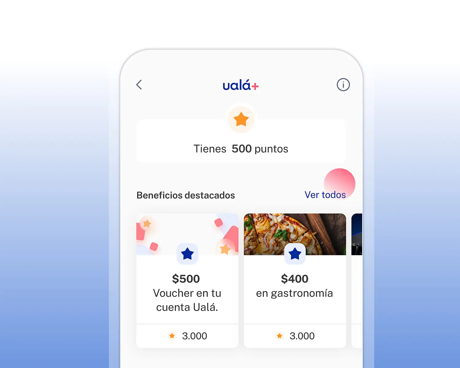 Imagen de la app de Ualá que muestra el catálogo de beneficios de Ualá+.