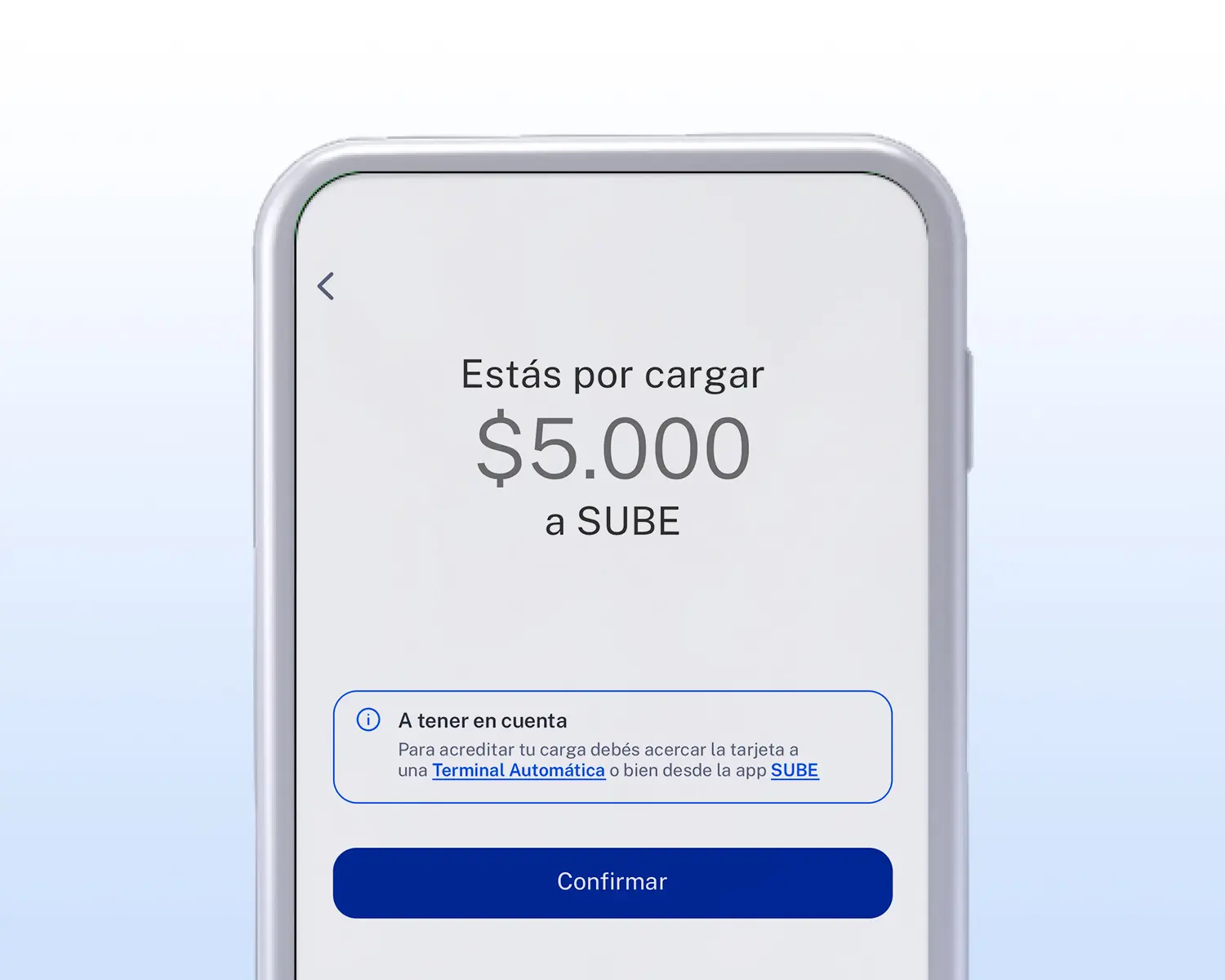 Imagen de la app de Ualá recargando saldo para la tarjeta de transporte.