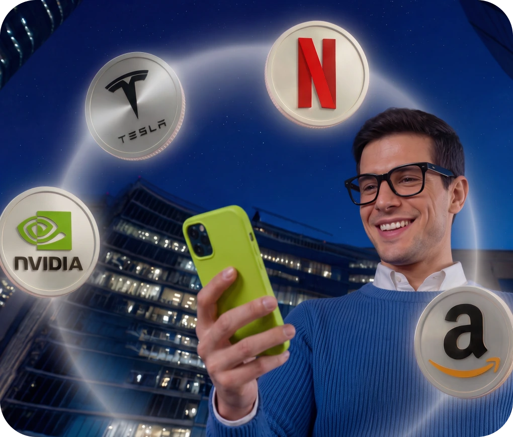 Imágen de persona con las monedas de las empresas a su alrededor