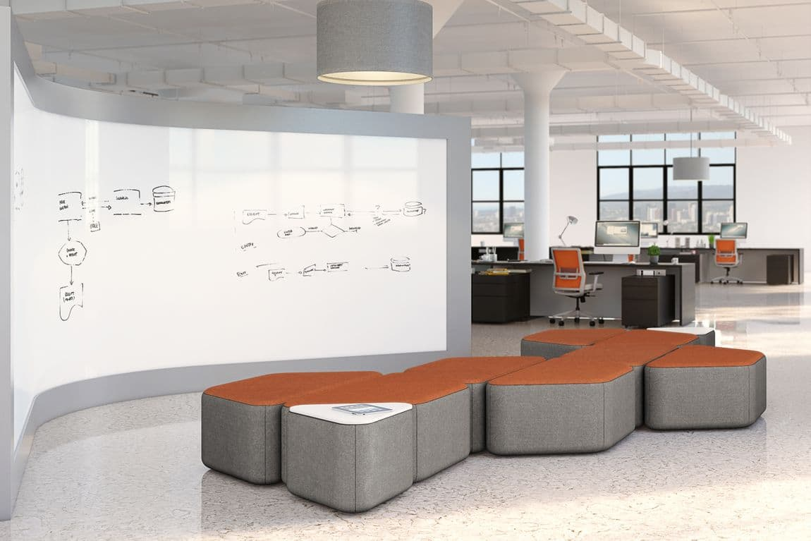 Modern office furniture in an open office and private office layout
