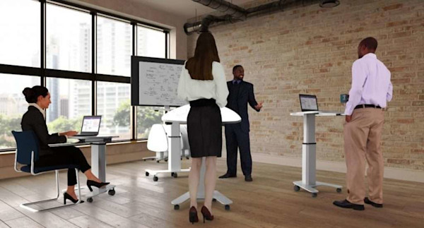 mobile movable ergonomic standing desks for the collaborative work space
