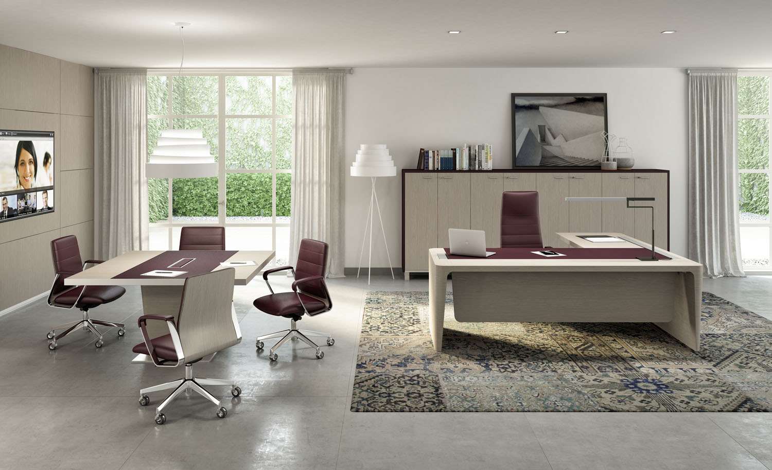 modern office with an executive office desk and commercial office furniture