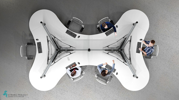 modular workstation and modern cubicle with a curved design in a touchdown space