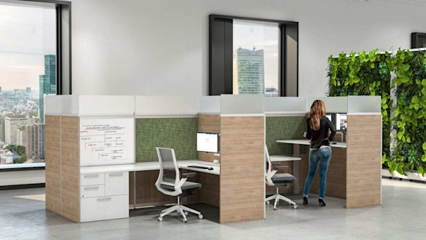 ergonomic modern modular office cubicles with adjustable height desks and partitions
