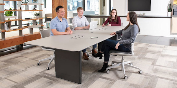 modern office adjustable height conference table with ergonomic task chairs