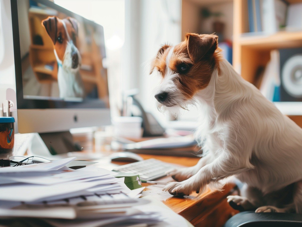 dog in a modern pet-friendly office