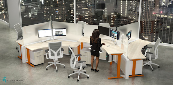costom office design with adjustable height modern cubicles and modular workstation