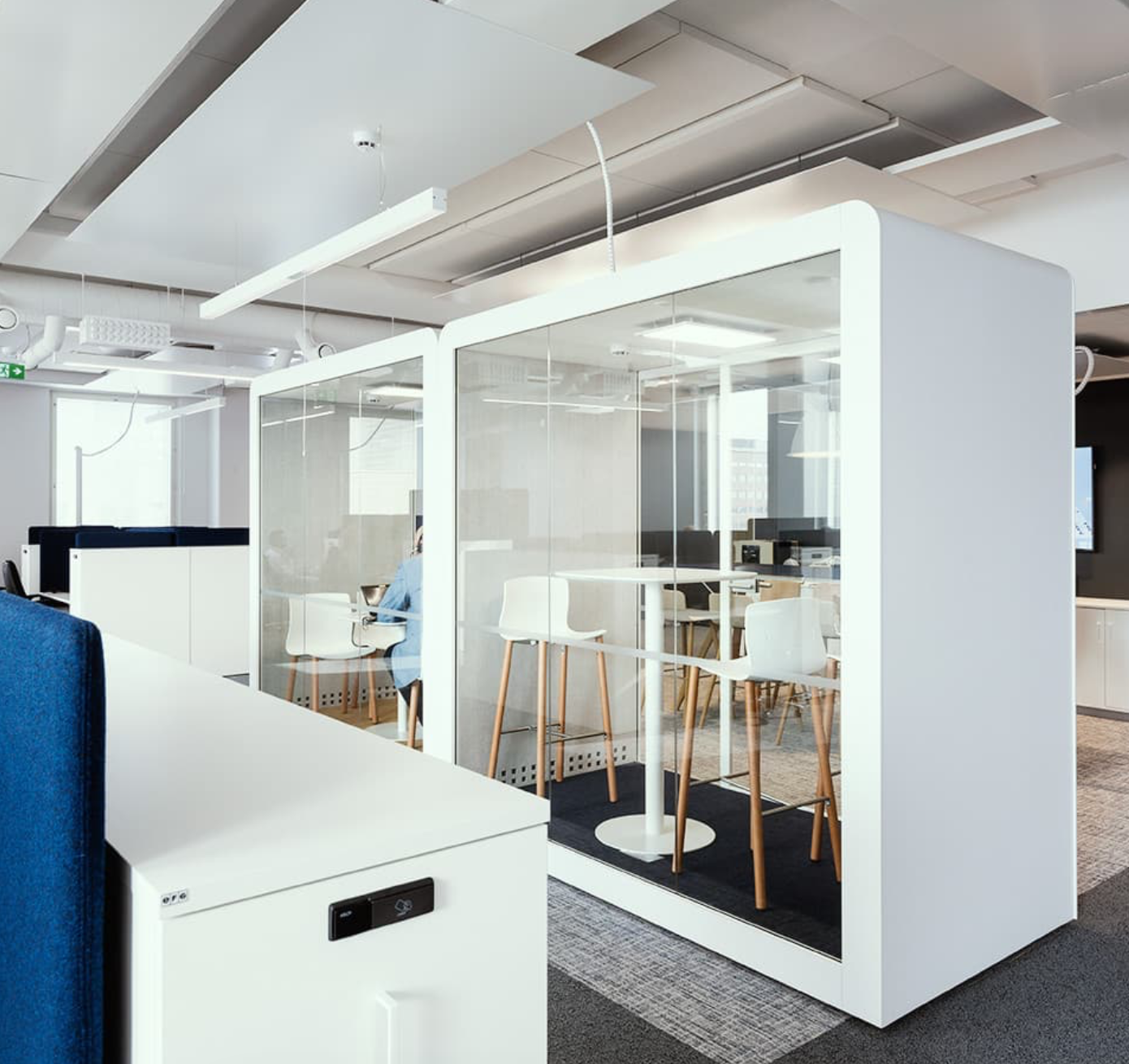 Modern acoustic phone booth for multi-use spaces