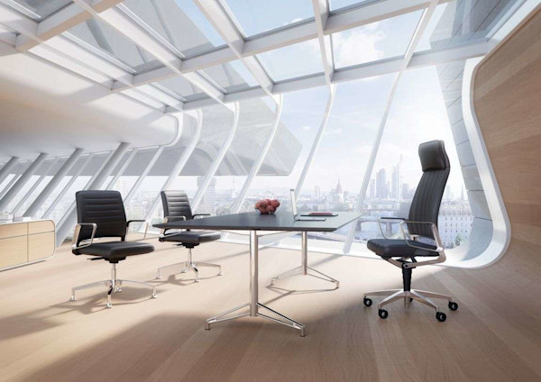versatile chairs in a modern office with an executive desk and natural light