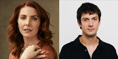 Side-by-side headshots of a woman with red hair and a man with dark hair.