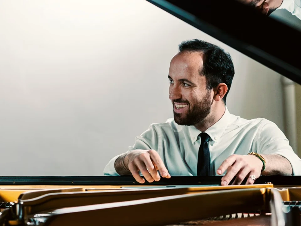 Production shot of Igor Levit Colburn Celebrity Recital in Los Angeles.