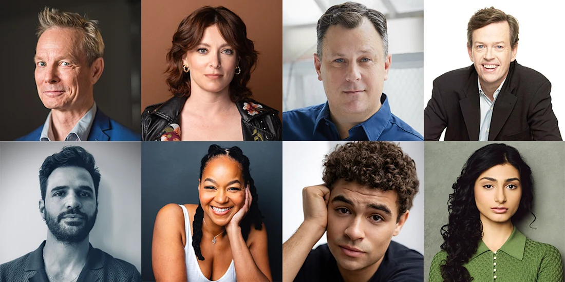 A grid of eight people, four men and four women, shown from the shoulders up, each facing the camera against neutral or simple backgrounds.