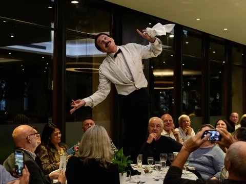 Production photograph of the Faulty Towers Dining Experience in London