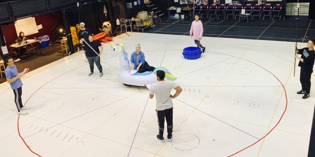 Photo credit: Dick Whittington cast in rehearsals (Photo courtesy of National Theatre)