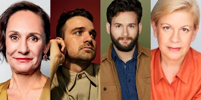 Four adults are shown in individual portrait photos arranged side by side, each facing the camera with neutral or slight expressions.