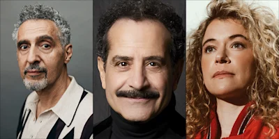 Three headshots of actors John Turturro, Tony Shalhoub, and Tatiana Maslany, shown from left to right.