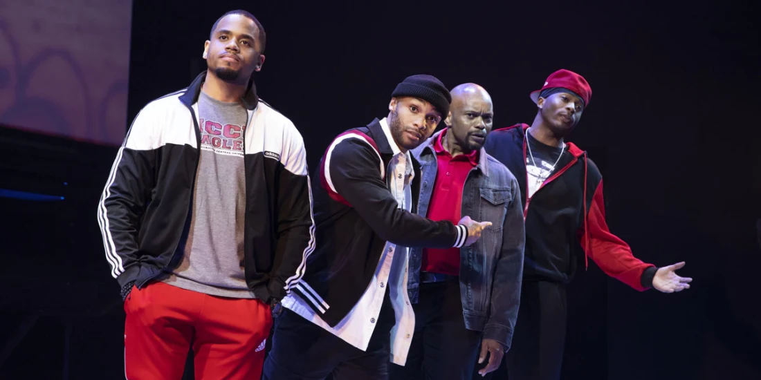 Photo credit: Tristan Mack Wilds, Dyllón Burnside, Forrest McClendon and Da'Vinchi in Thoughts of a Colored Man (Photo by Julieta Cervantes)